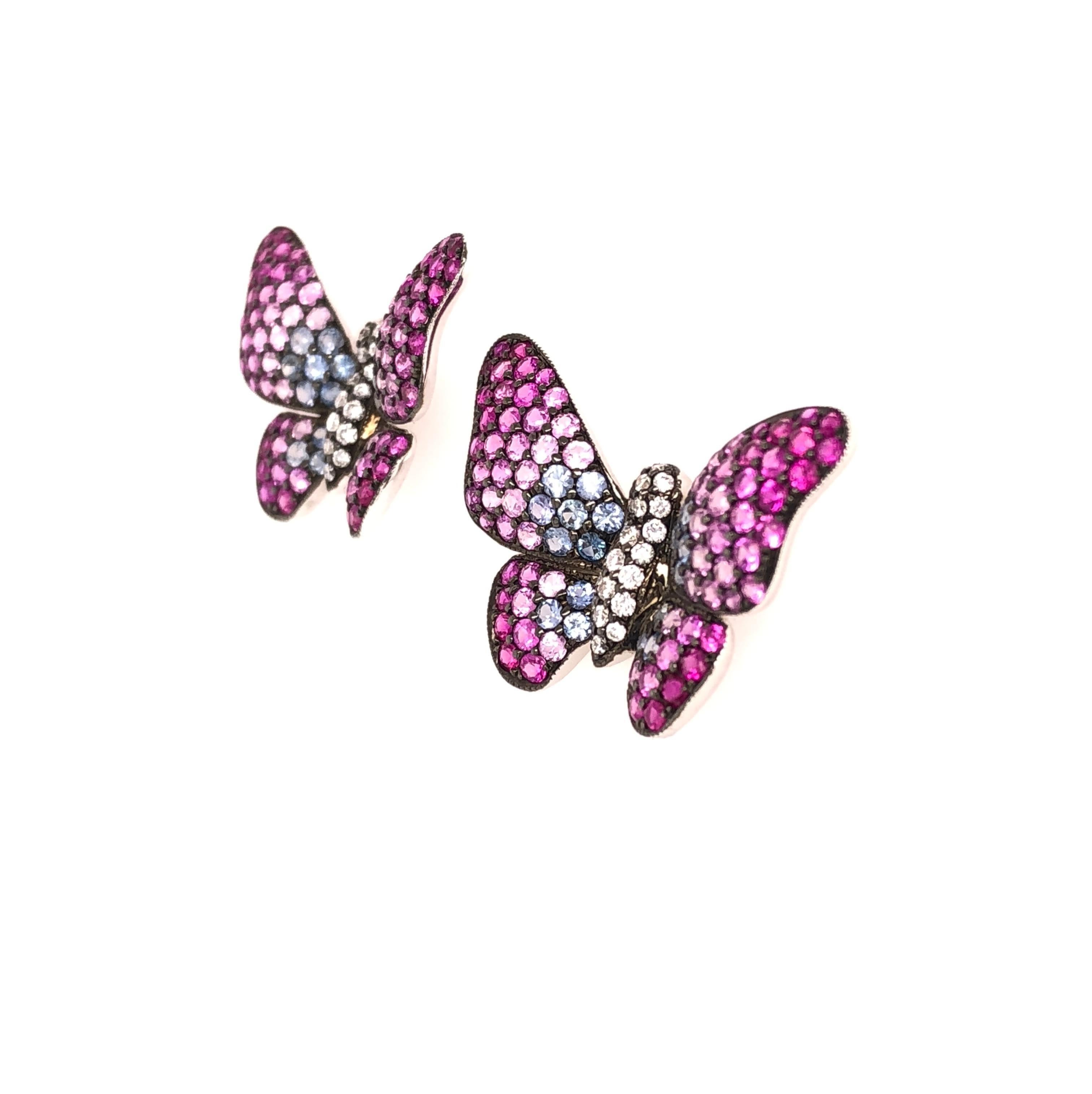 Contemporary Ruchi New York Pink, Blue Sapphire and Diamond Butterfly Stud Earrings