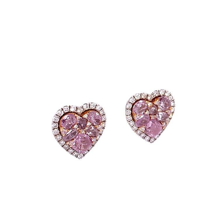 pink heart diamond earrings