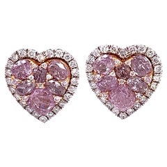 RUCHI Pink and White Diamond Two-Tone Gold Heart Shaped Stud Earrings