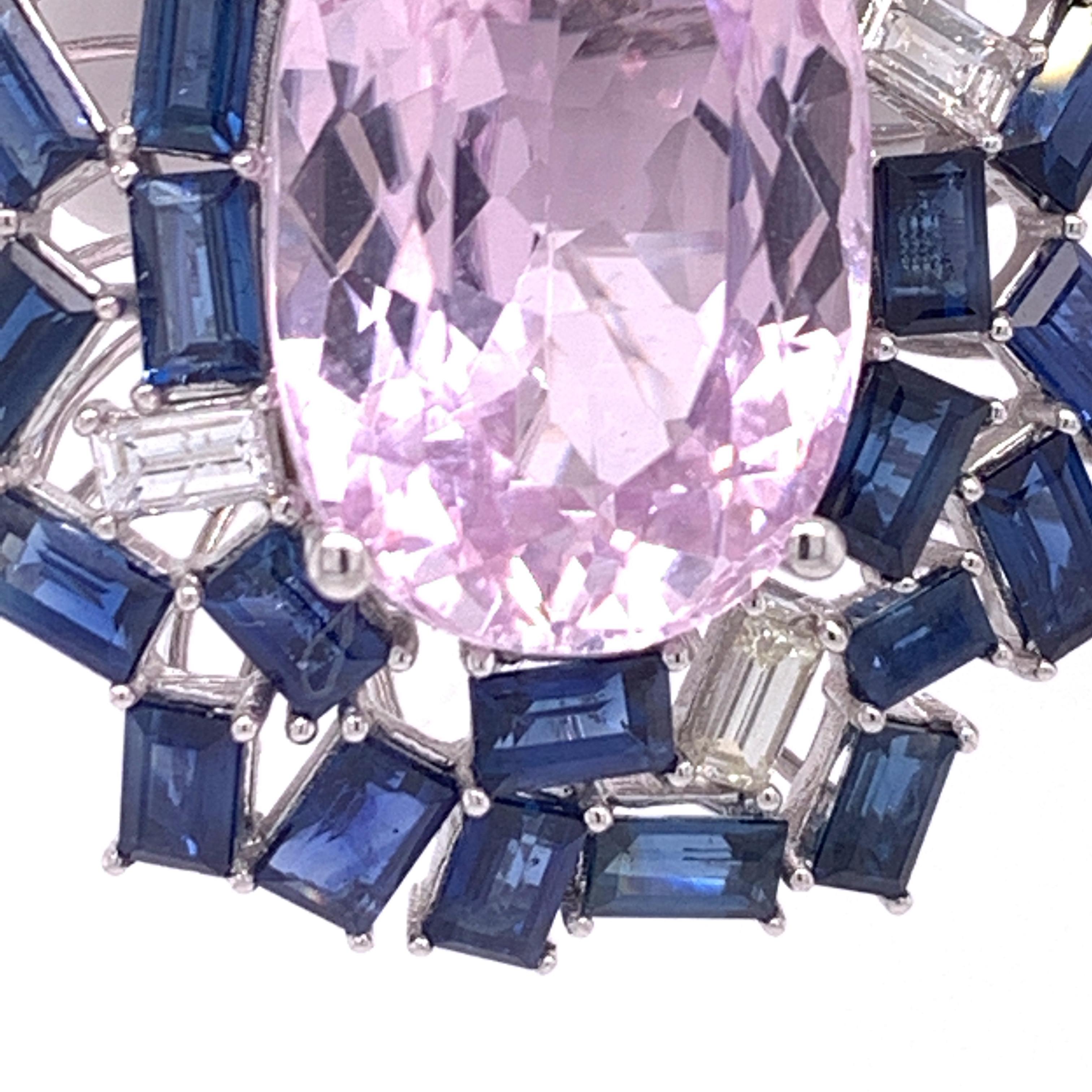 Contemporary Ruchi New York Pink Kunzite Blue Sapphire and Diamond Earrings