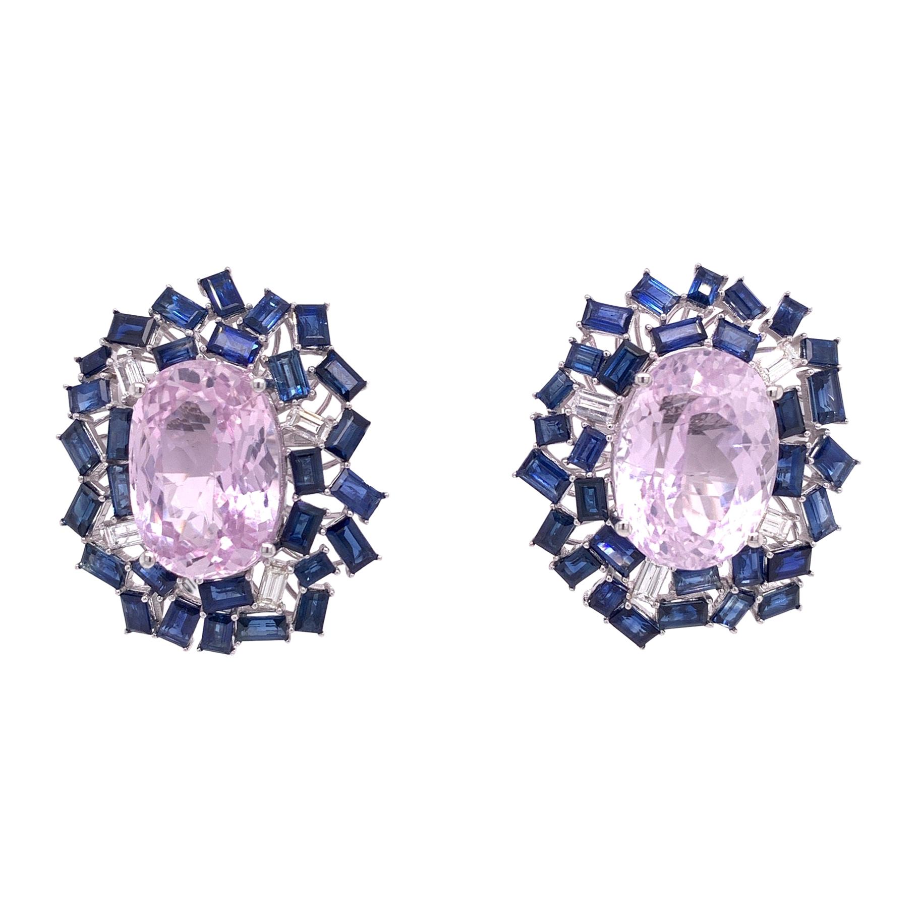 Ruchi New York Pink Kunzite Blue Sapphire and Diamond Earrings