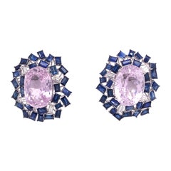 Boucles d'oreilles Ruchi New York en kunzite rose, saphir bleu et diamants