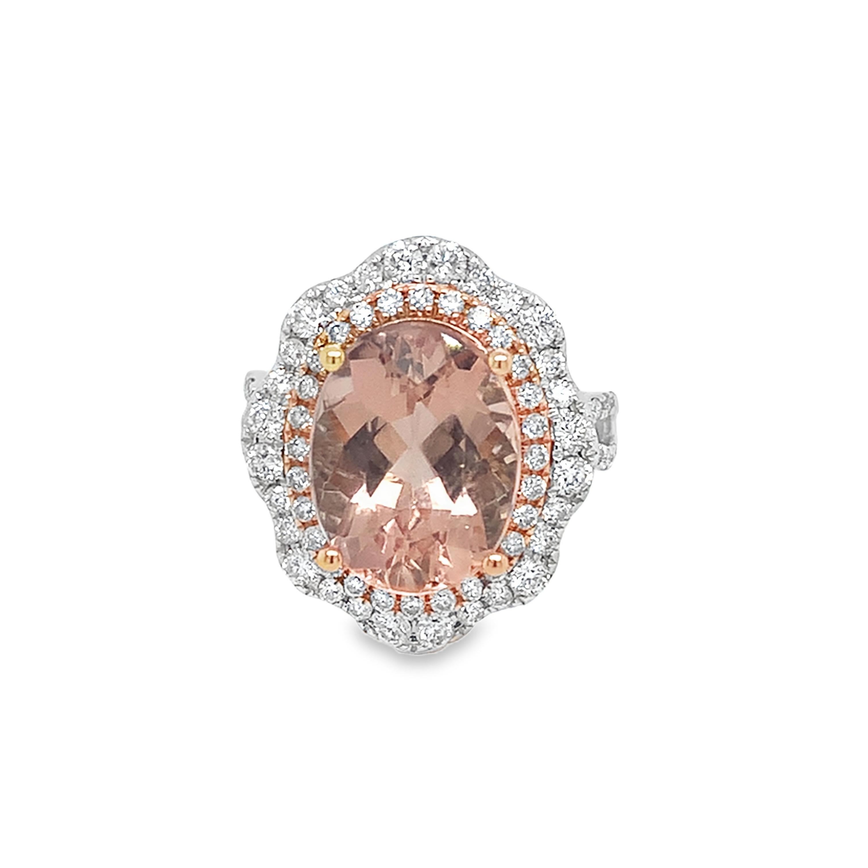Contemporary Ruchi New York Pink Morganite and Diamond Ring For Sale