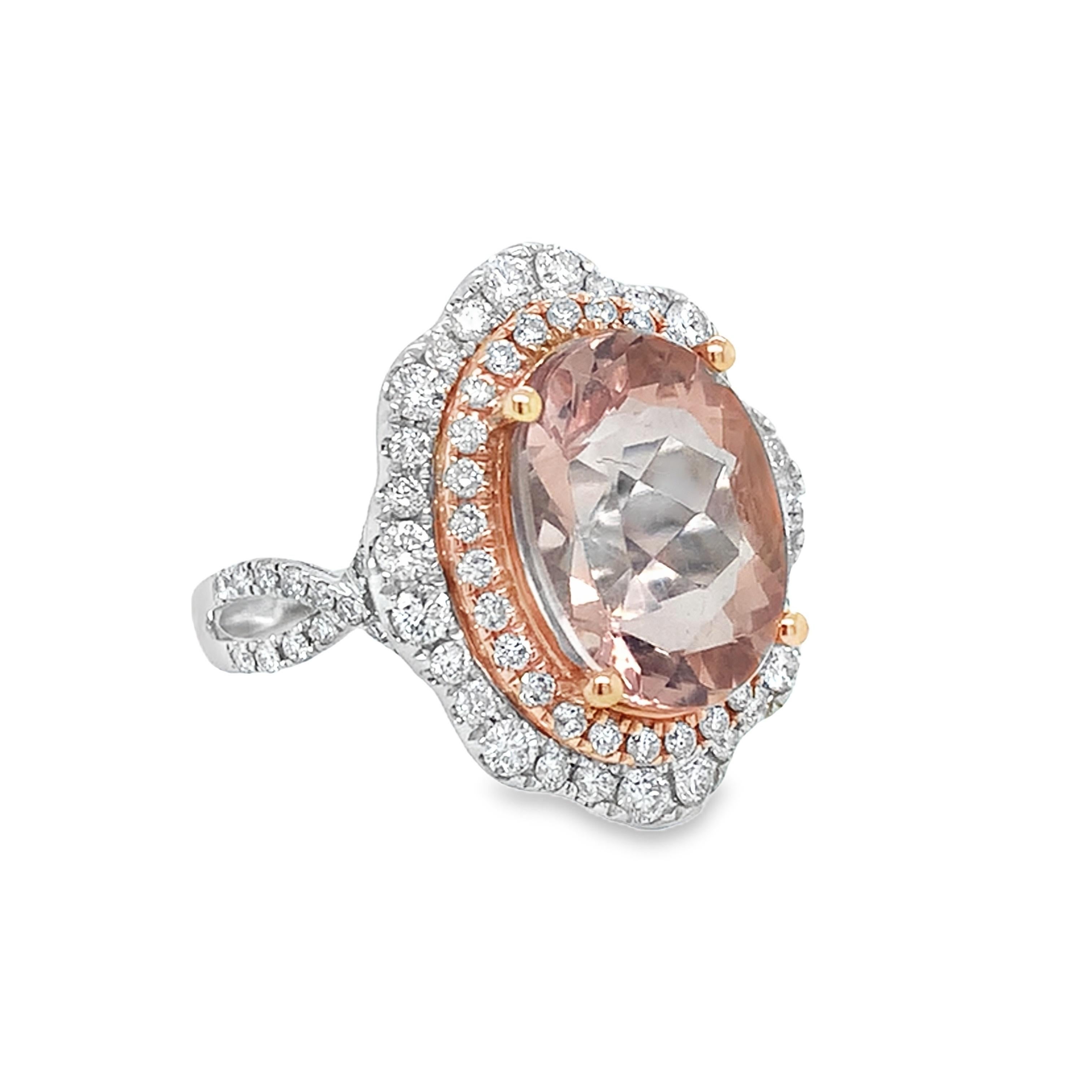Mixed Cut Ruchi New York Pink Morganite and Diamond Ring For Sale