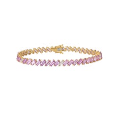 RUCHI Baguette Pink Sapphire and Diamond Yellow Gold Asymmetrical Bracelet