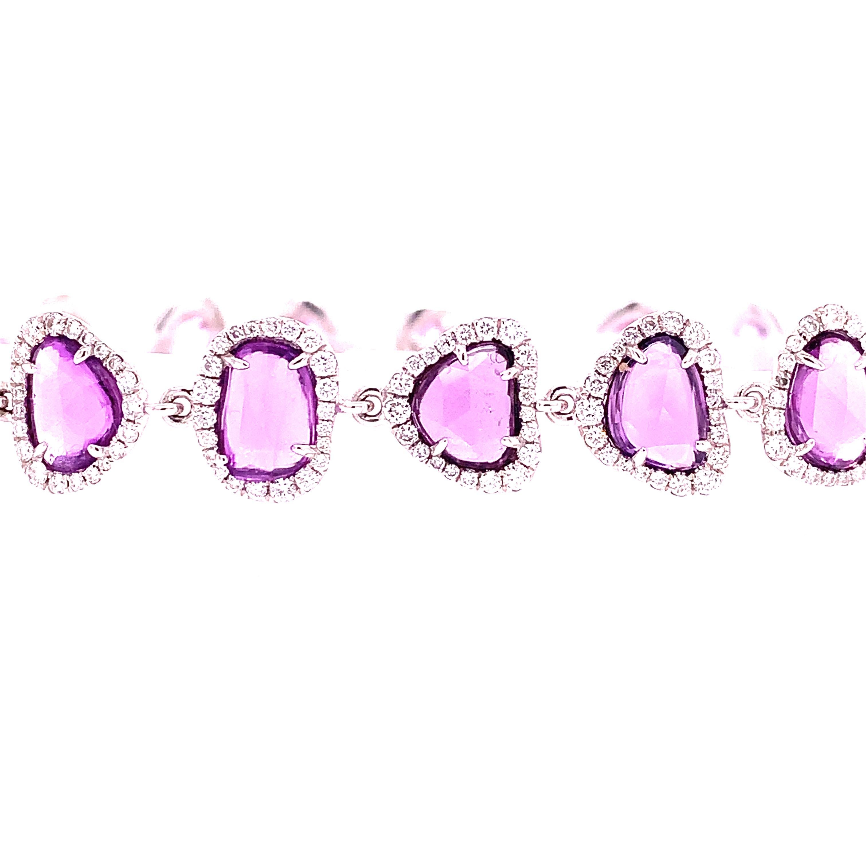 Contemporary RUCHI Rosecut Pink Sapphire and Brilliant Diamond White Gold Bracelet For Sale