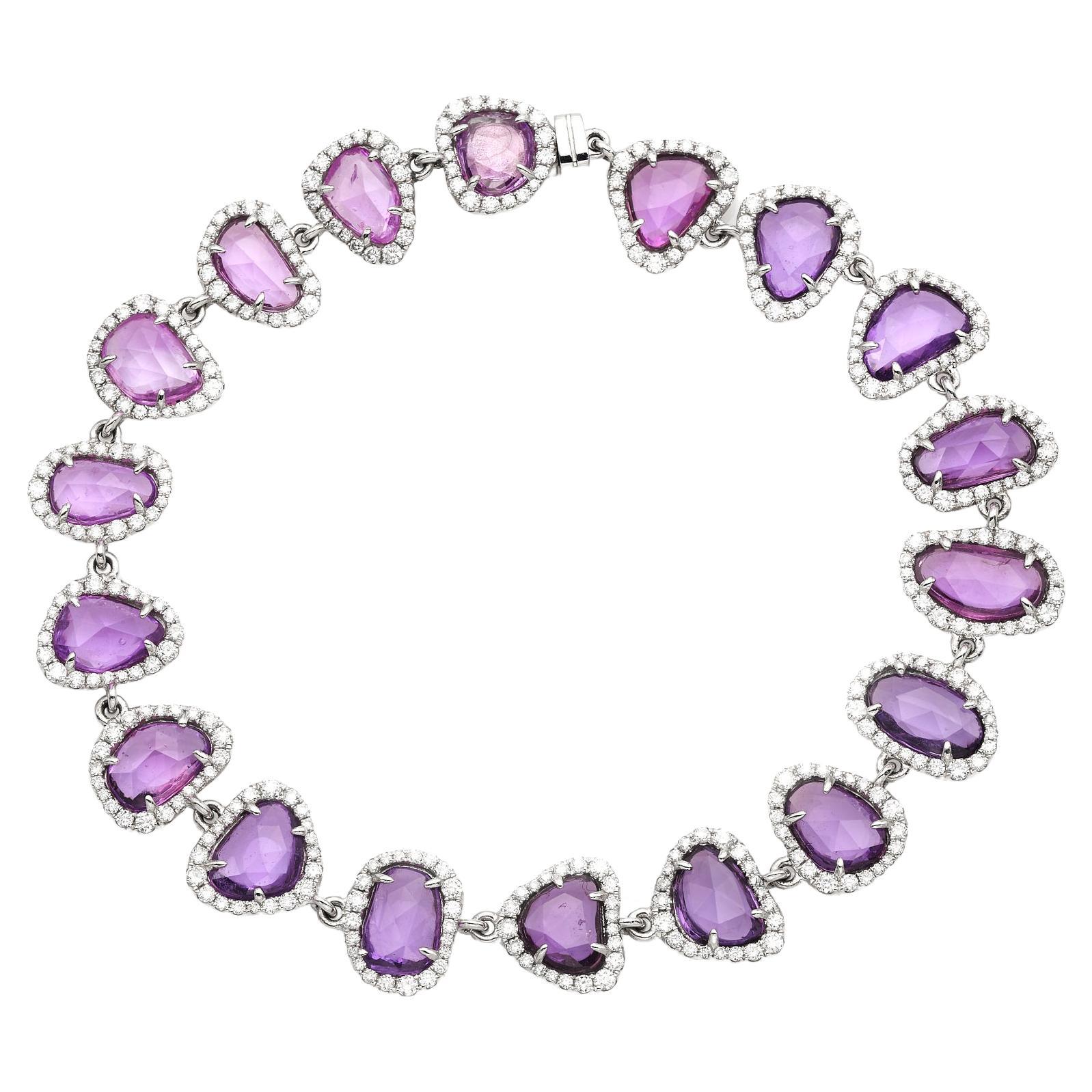 RUCHI Rosecut Pink Sapphire and Brilliant Diamond White Gold Bracelet For Sale