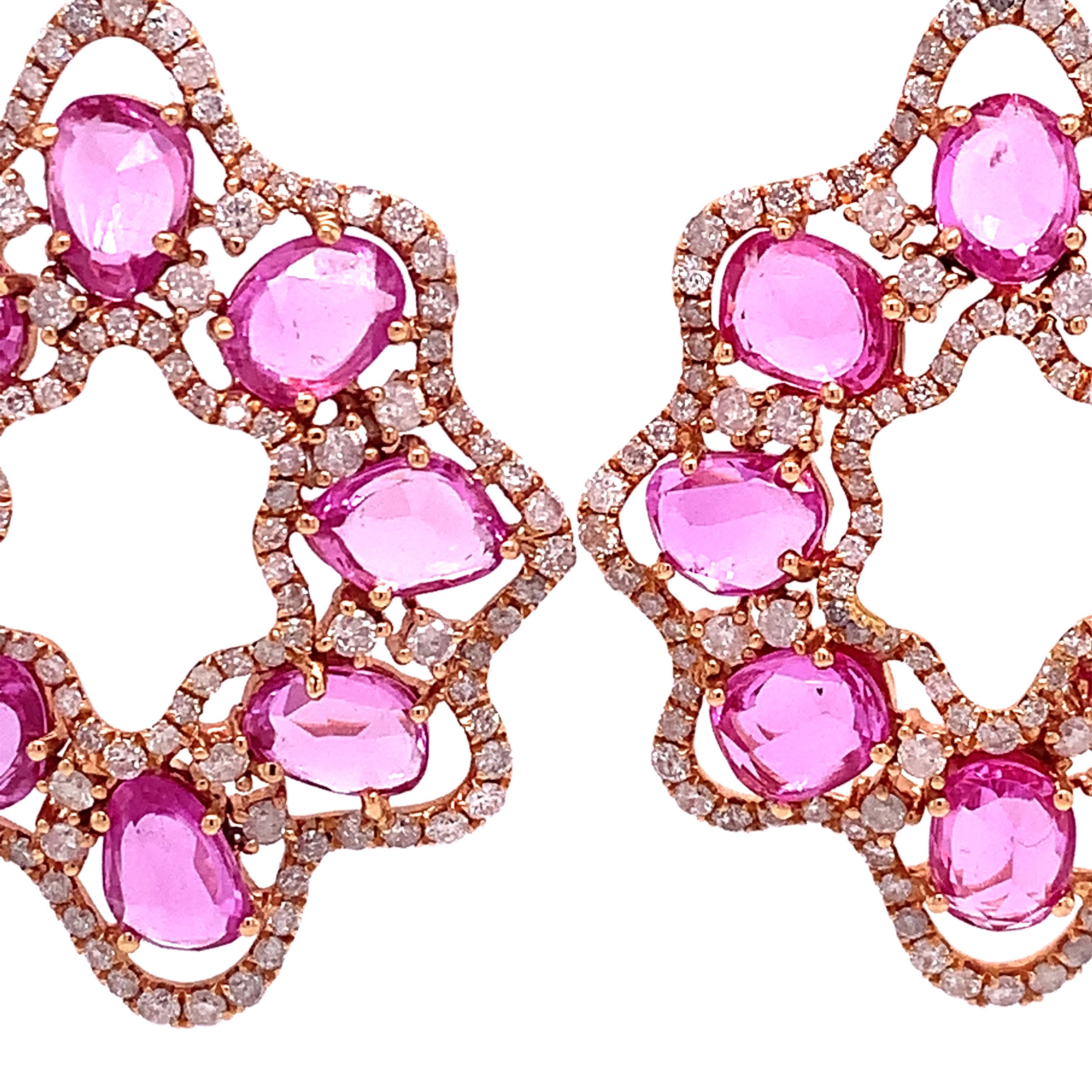 Contemporary Ruchi New York Pink Sapphire and Diamond Dangle Earrings