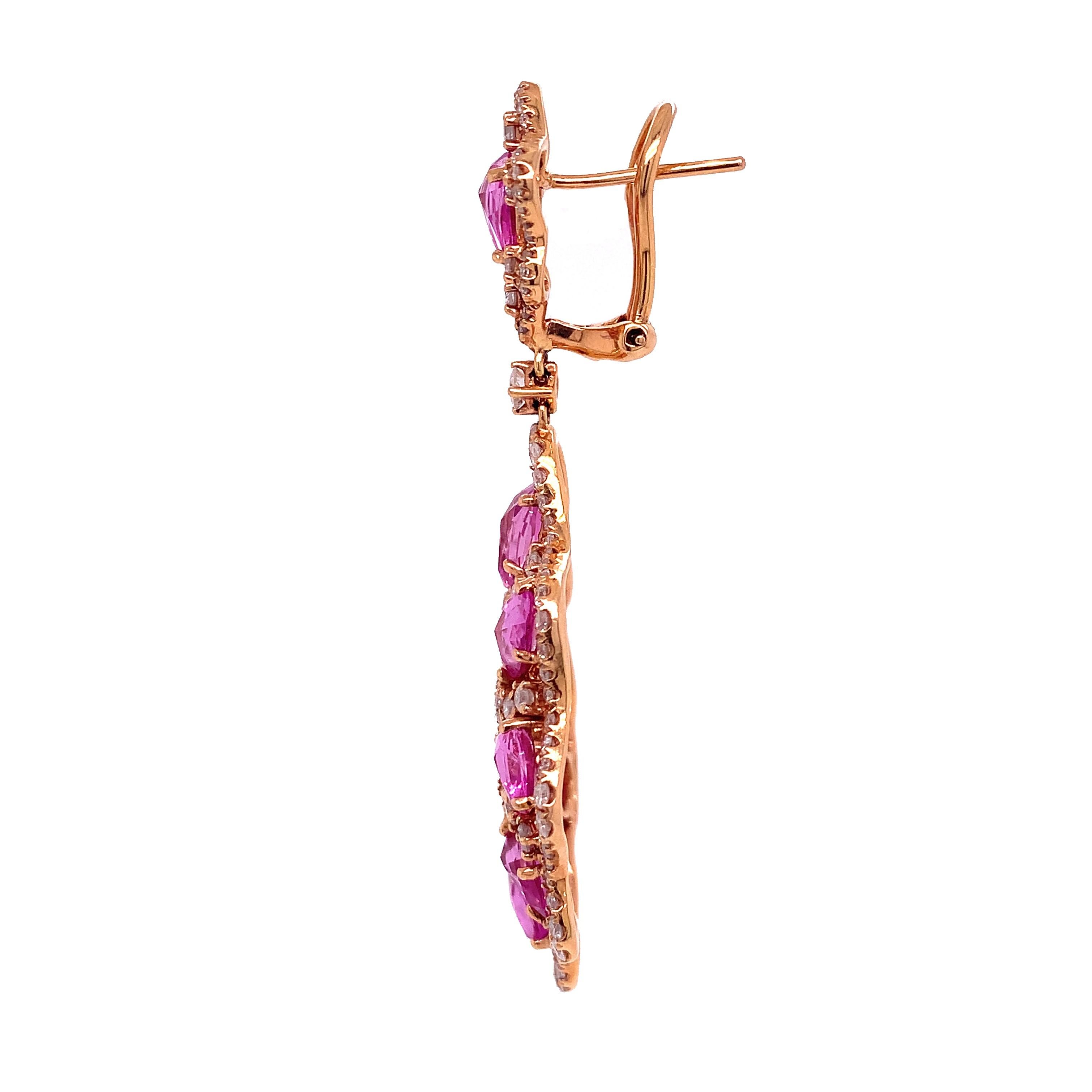 Mixed Cut Ruchi New York Pink Sapphire and Diamond Dangle Earrings