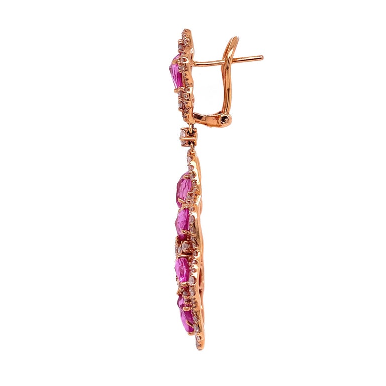 Mixed Cut Ruchi New York Pink Sapphire and Diamond Dangle Earrings For Sale
