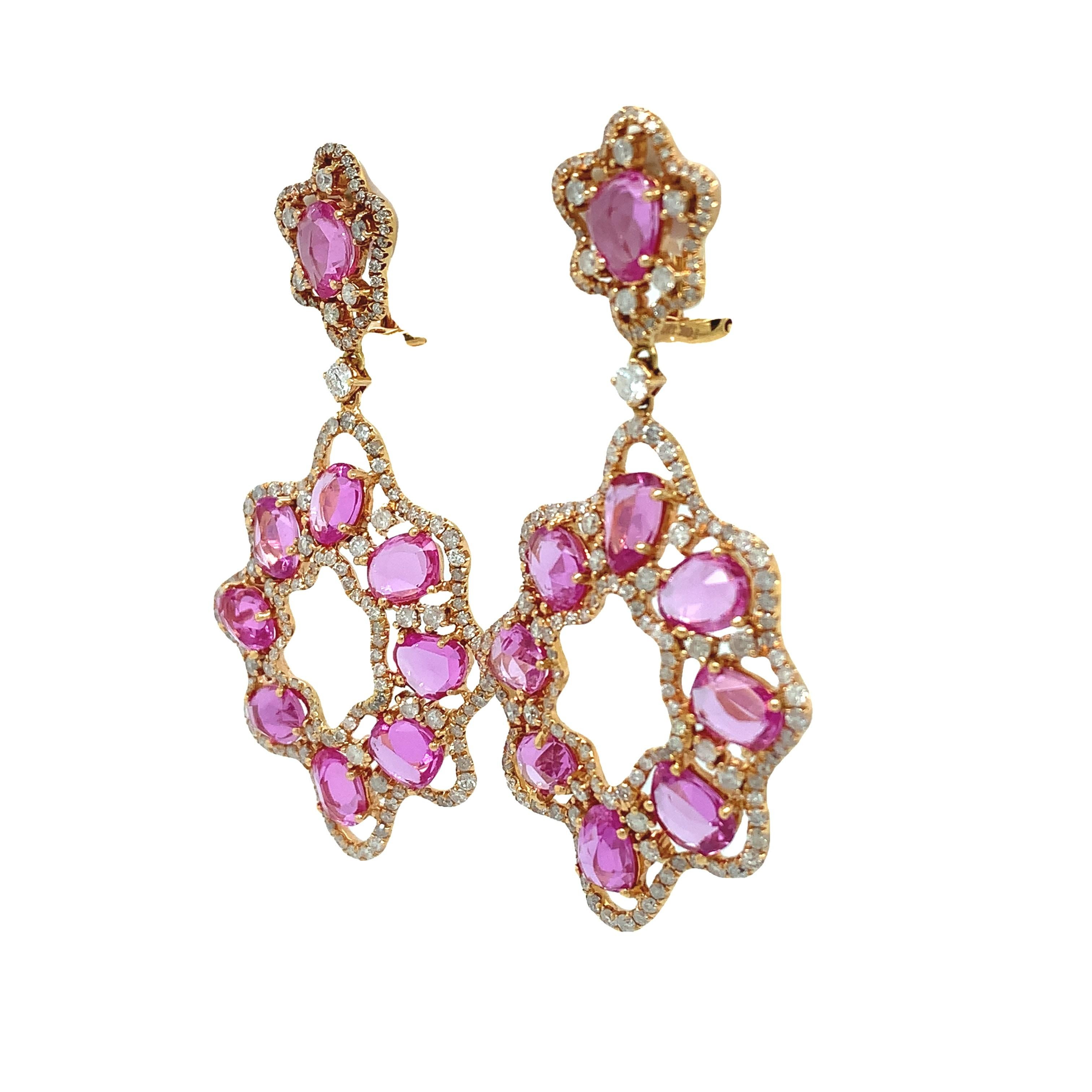 Ruchi New York Ohrringe mit rosa Saphiren und Diamanten (Gemischter Schliff)