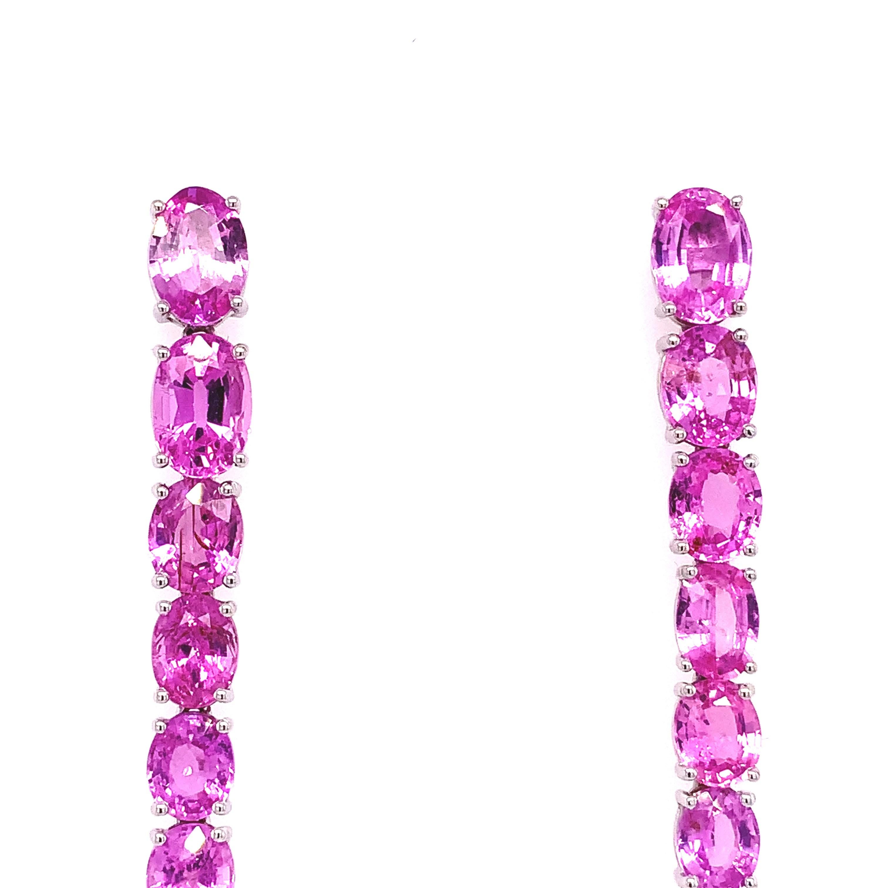 Oval Cut Ruchi New York Pink Sapphire and Diamond Linear Earrings