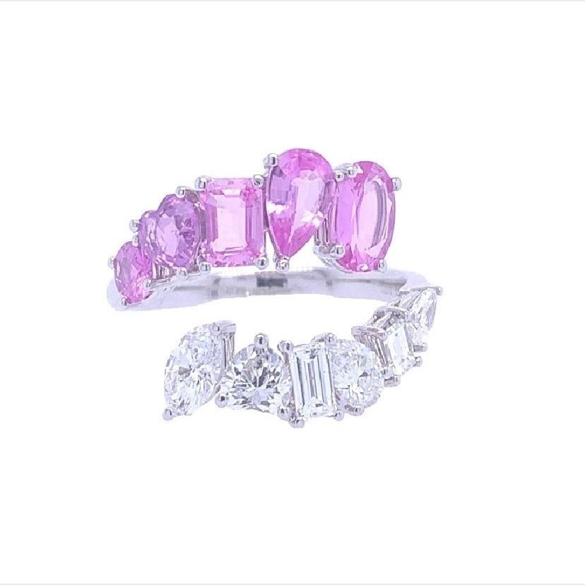 RUCHI Mixed-Shape Pink Sapphire and Diamond White Gold Bypass Ring In New Condition For Sale In New York, NY