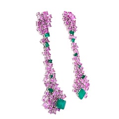 RUCHI Pink Sapphire and Emerald White Gold Geometric Dangle Earrings