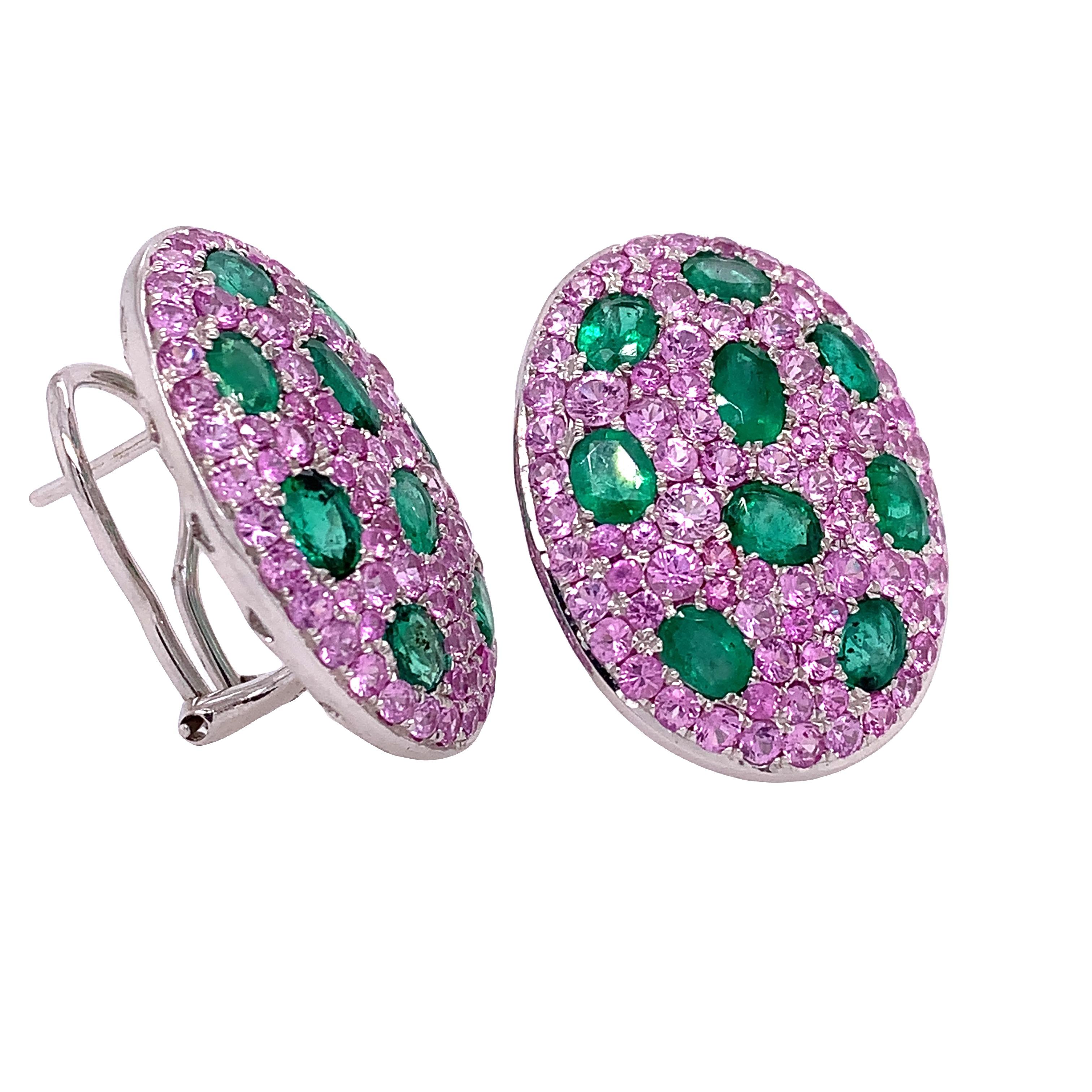 Contemporary Ruchi New York Pink Sapphire and Emerald Earring