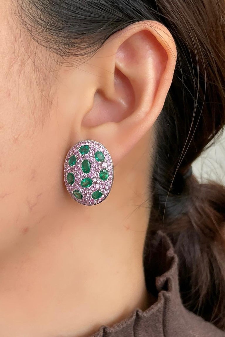 Women's Ruchi New York Pink Sapphire and Emerald Earring For Sale