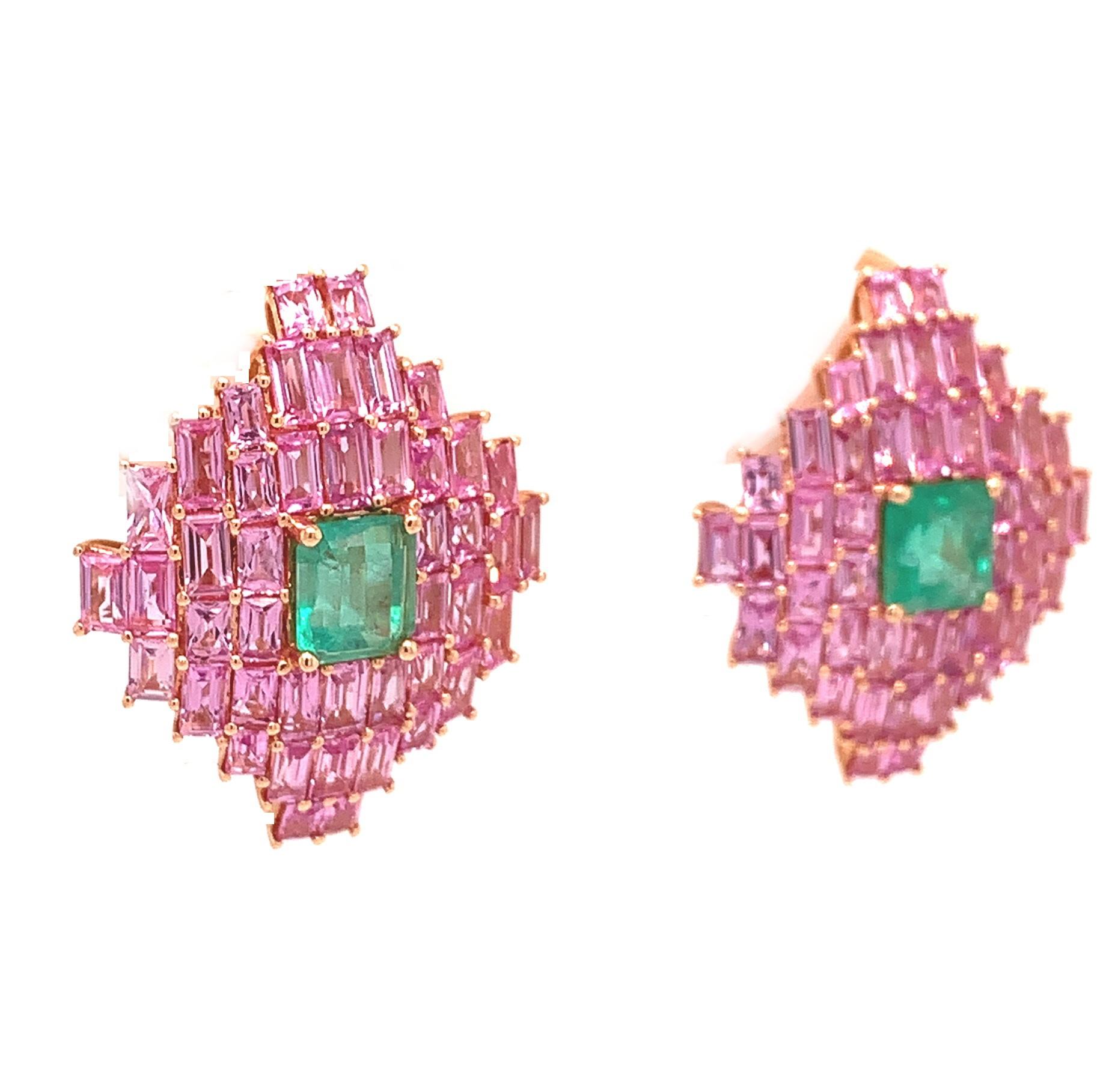 18K Rose Gold
Pink Sapphire: 7.74ct total weight.
Emerald: 1.92ct total weight.