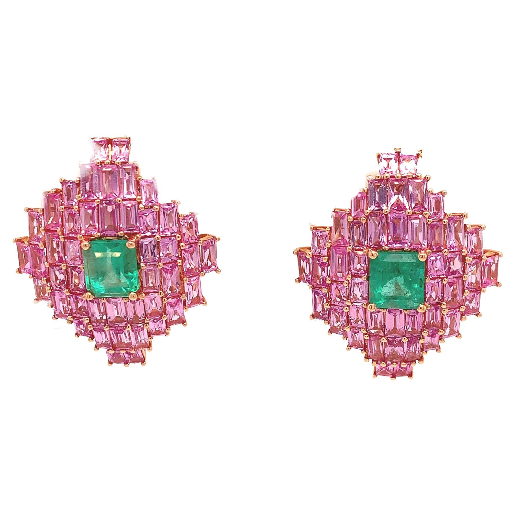 Ruchi New York Pink Sapphire and Emerald Earrings