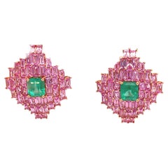 RUCHI Pink Sapphire and Emerald Rose Gold Clip-On Earrings