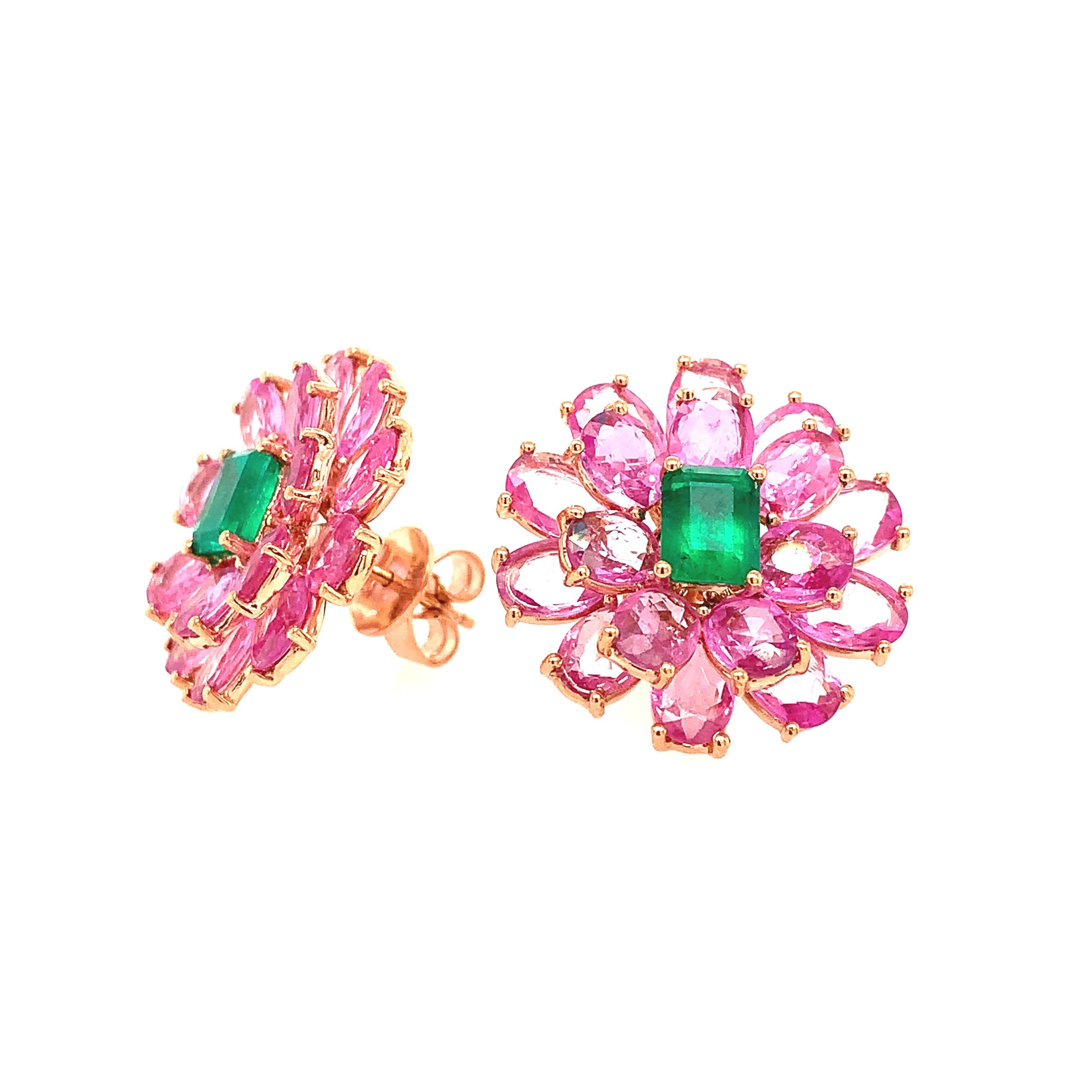 pink sapphire flower earrings