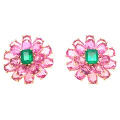 Ruchi New York Pink Sapphire and Emerald Flower Stud Earrings