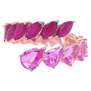 RUCHI Pear-Shaped Ruby & Pink Sapphire Rose Gold Bypass Ring For Sale