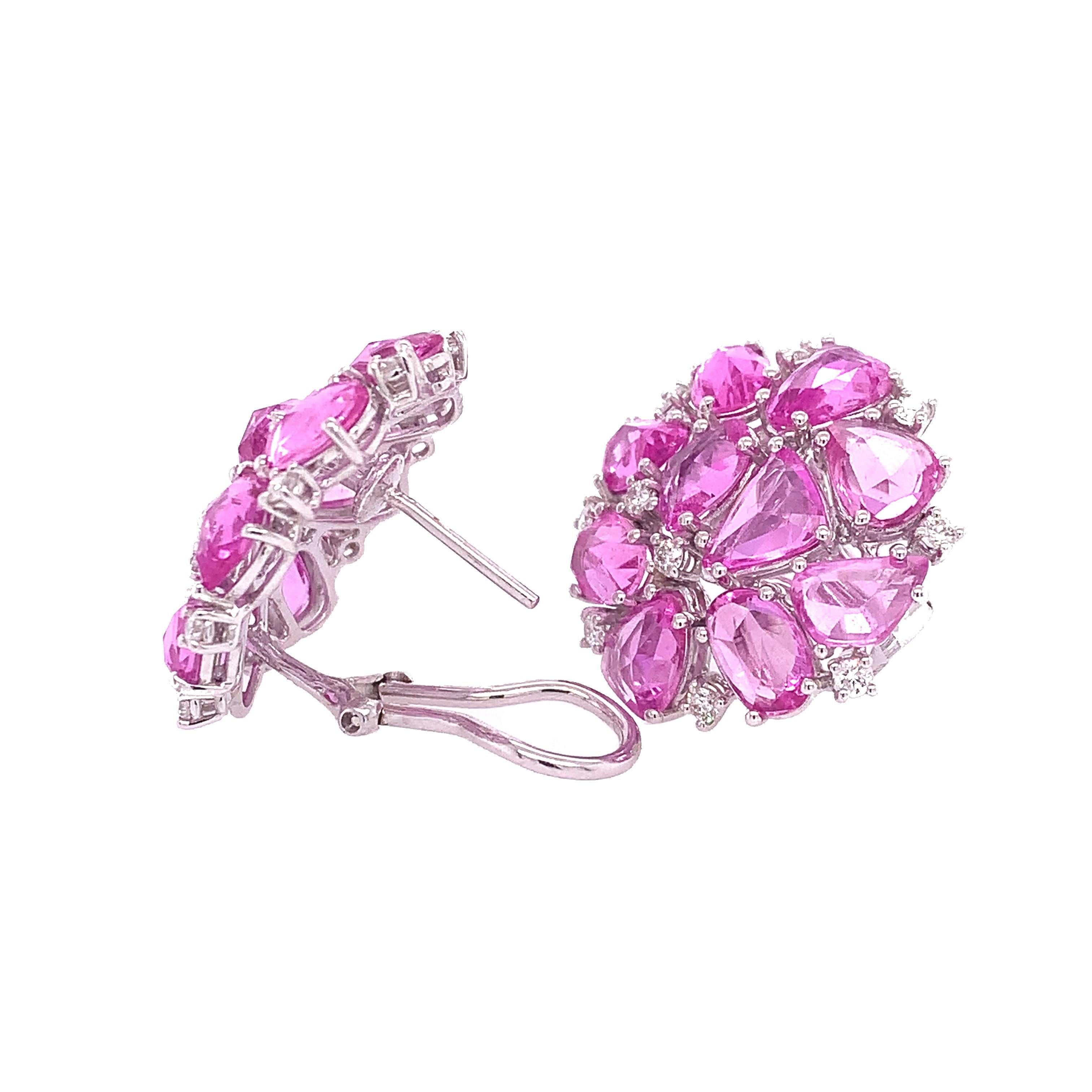 Pink Rose Collection

Mixed shape of rose cut pink Sapphires with Diamonds featuring clip on earrings set in 18K white gold.

Pink Sapphire: 14.83ct total weight.
Diamond: 0.50ct total weight.
All diamonds are G-H/SI stones.


