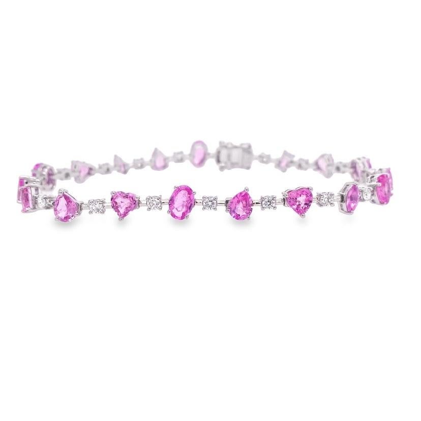 Contemporary RUCHI Mixed-Shape Pink Sapphire with Brilliant Diamond White Gold Bracelet For Sale