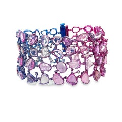 RUCHI Pink Sapphire and Diamond Multi-Colored Rhodium Wide Bracelet