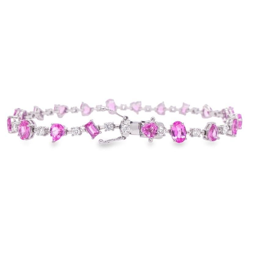 Mixed Cut RUCHI Mixed-Shape Pink Sapphire with Brilliant Diamond White Gold Bracelet For Sale