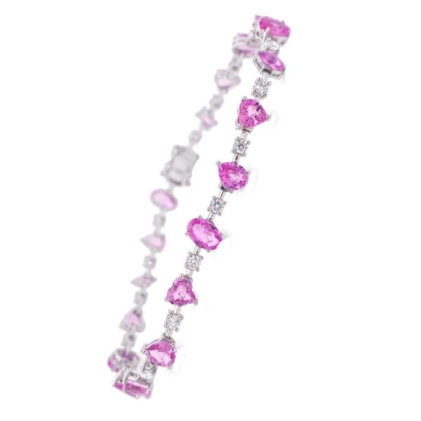 RUCHI Mixed-Shape Pink Sapphire with Brilliant Diamond White Gold Bracelet In New Condition For Sale In New York, NY