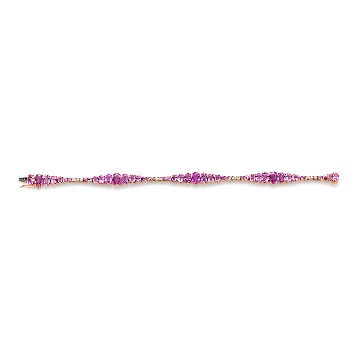 Contemporary RUCHI Pink Sapphire and Diamond Rose Gold Link Bracelet For Sale