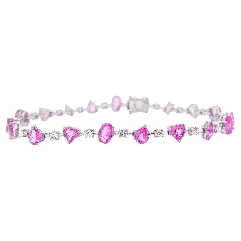 RUCHI Mixed-Shape Pink Sapphire with Brilliant Diamond White Gold Bracelet For Sale