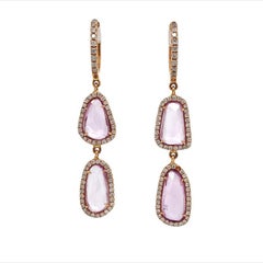 RUCHI Pink Sapphire Slice with Pavé Diamond Rose Gold Drop Earrings