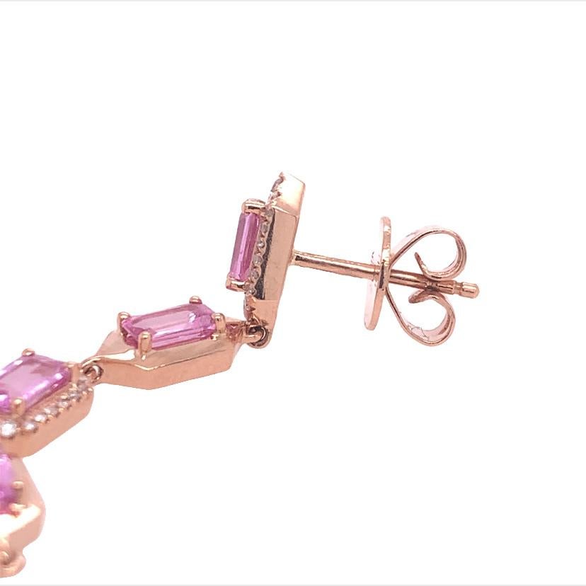 Hexagon Cut Ruchi New York Pink Sapphire Diamond Earrings