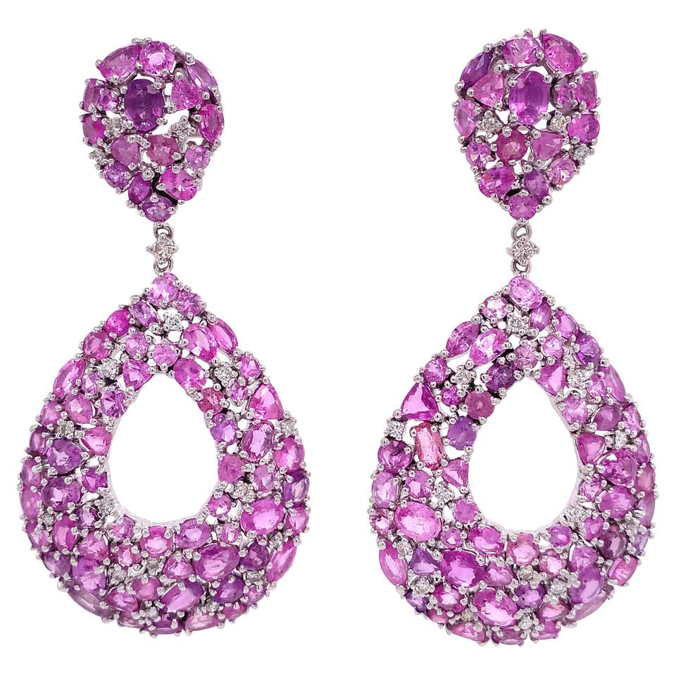 Pink Freshwater Pearl with Pink Sapphire and Diamonds Drop Earrings For ...