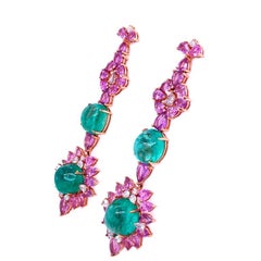Ruchi New York Pink Sapphire, Emerald and Diamond Drop Earrings