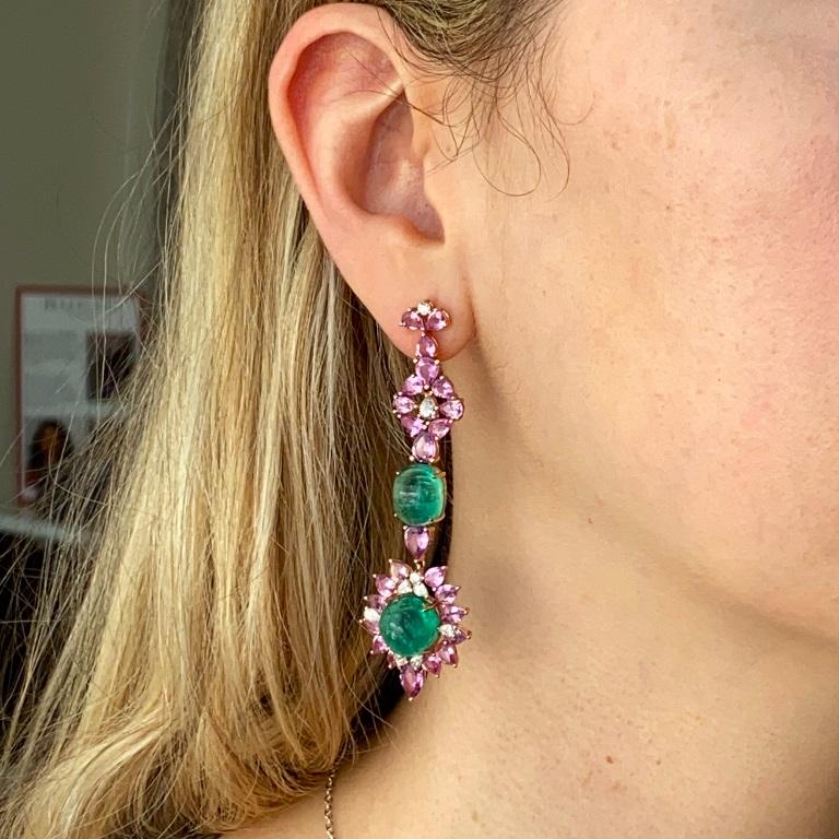 Women's Ruchi New York Pink Sapphire, Emerald and Diamond Drop Earrings