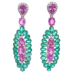 Ruchi New York Pink Sapphire, Emerald and Diamond Drop Earrings