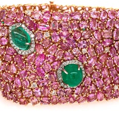 RUCHI Pink Sapphire, Emerald and Diamond Rose Gold Wide Bracelet