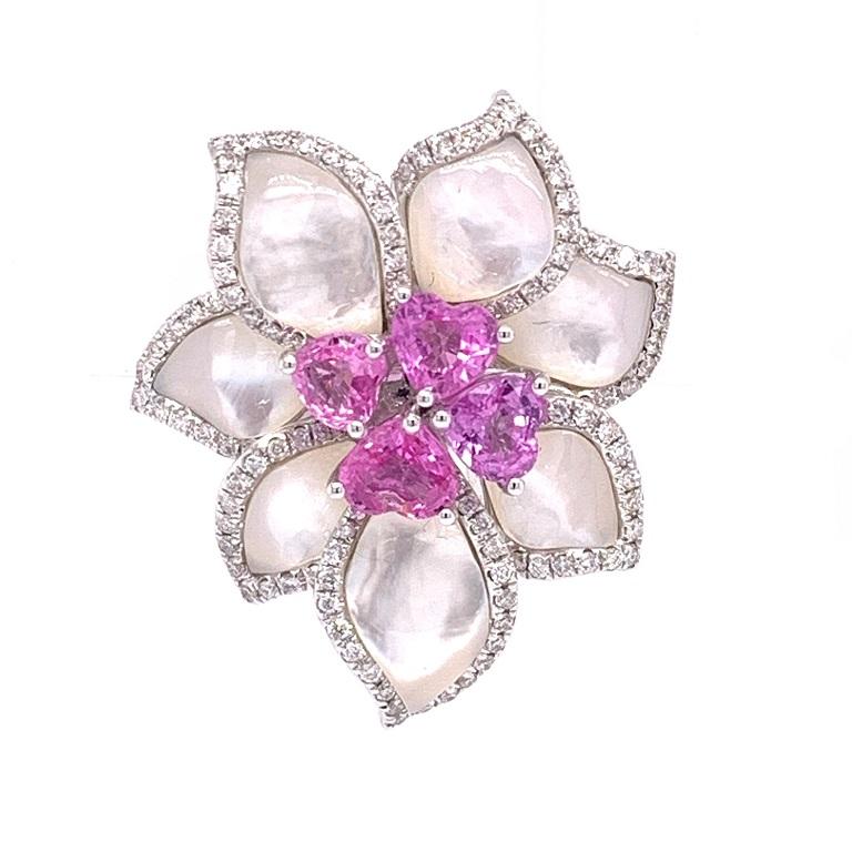 Mixed Cut Ruchi New York Pink Sapphire, Mother of Pearl and Diamond Flower Earrings