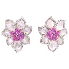 Ruchi New York Pink Sapphire, Mother of Pearl and Diamond Flower Earrings
