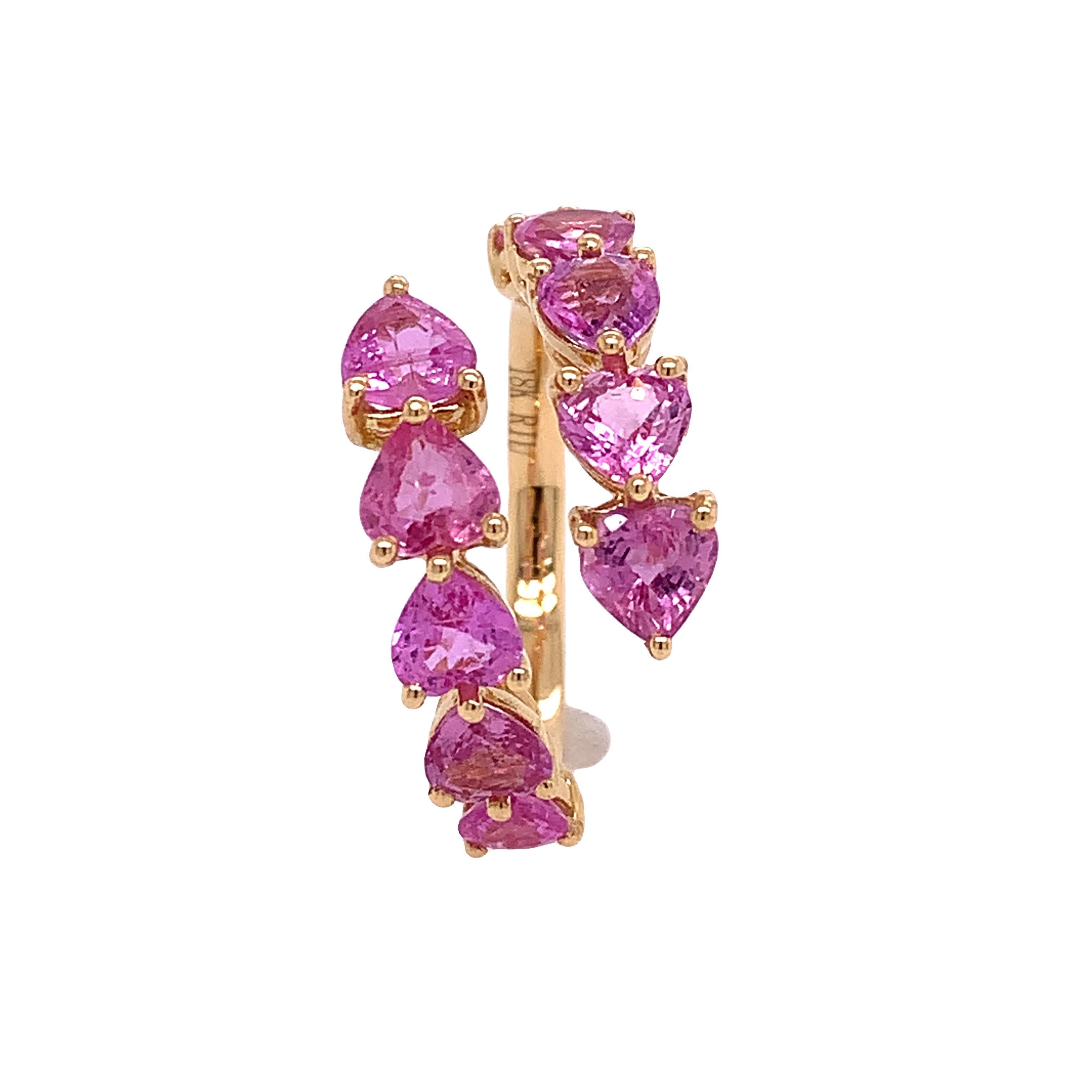 Pink Rose Collection

Decorate your finger with this heart-shaped Pink Sapphire bypass ring. This 18k yellow gold handcrafted ring is made to order and can be made in any size. 

Pink Sapphire: 3.64ct total weight
