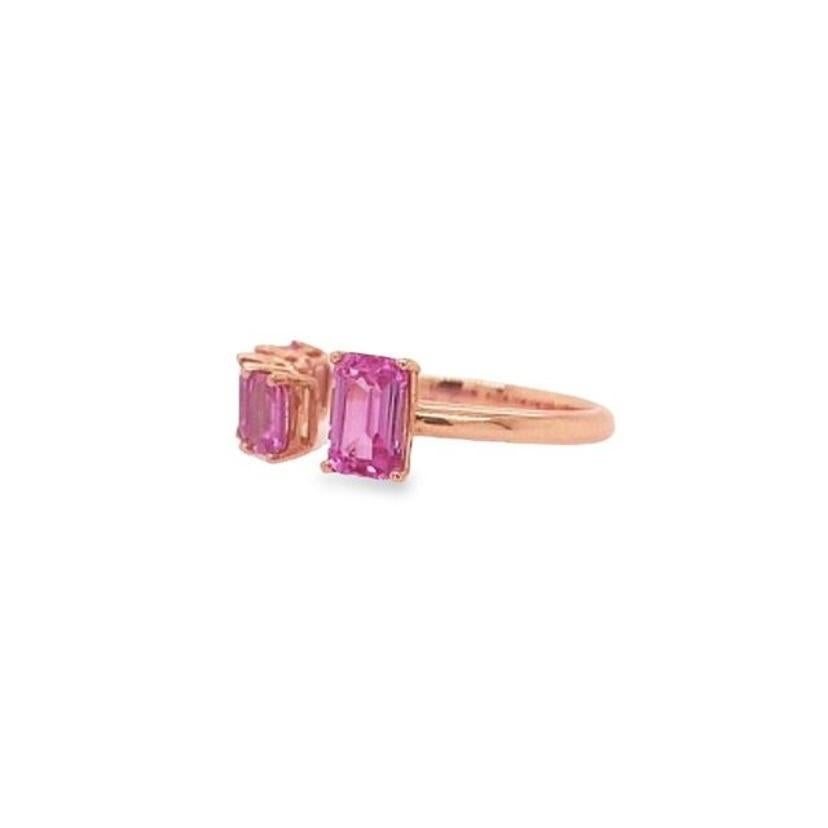 Contemporary RUCHI Emerald-Cut Pink Sapphire Rose Gold Open Ring For Sale