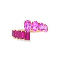 RUCHI Oval-Shape Pink Sapphire and Baguette Ruby Rose Gold Bypass Ring