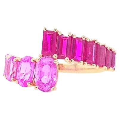 RUCHI Oval-Shape Pink Sapphire and Baguette Ruby Rose Gold Bypass Ring 