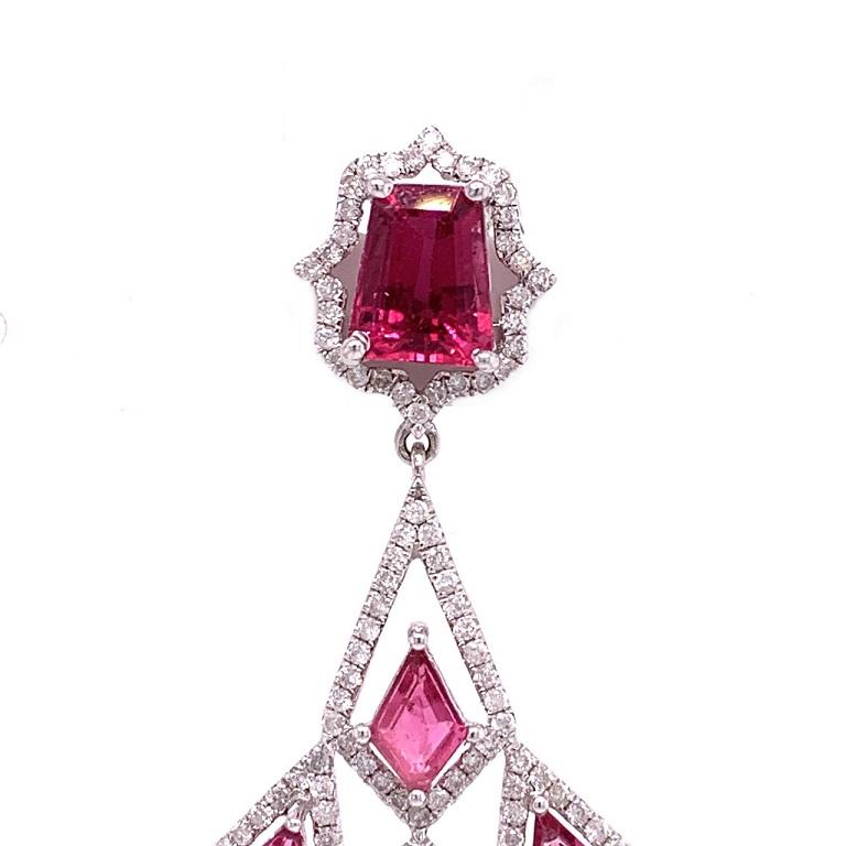 Marquise Cut RUCHI Mixed Shape Pink Tourmaline & Diamond White Gold Chandelier Earrings For Sale