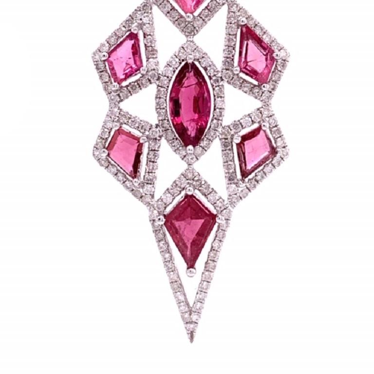 RUCHI Mixed Shape Pink Tourmaline & Diamond White Gold Chandelier Earrings In New Condition For Sale In New York, NY