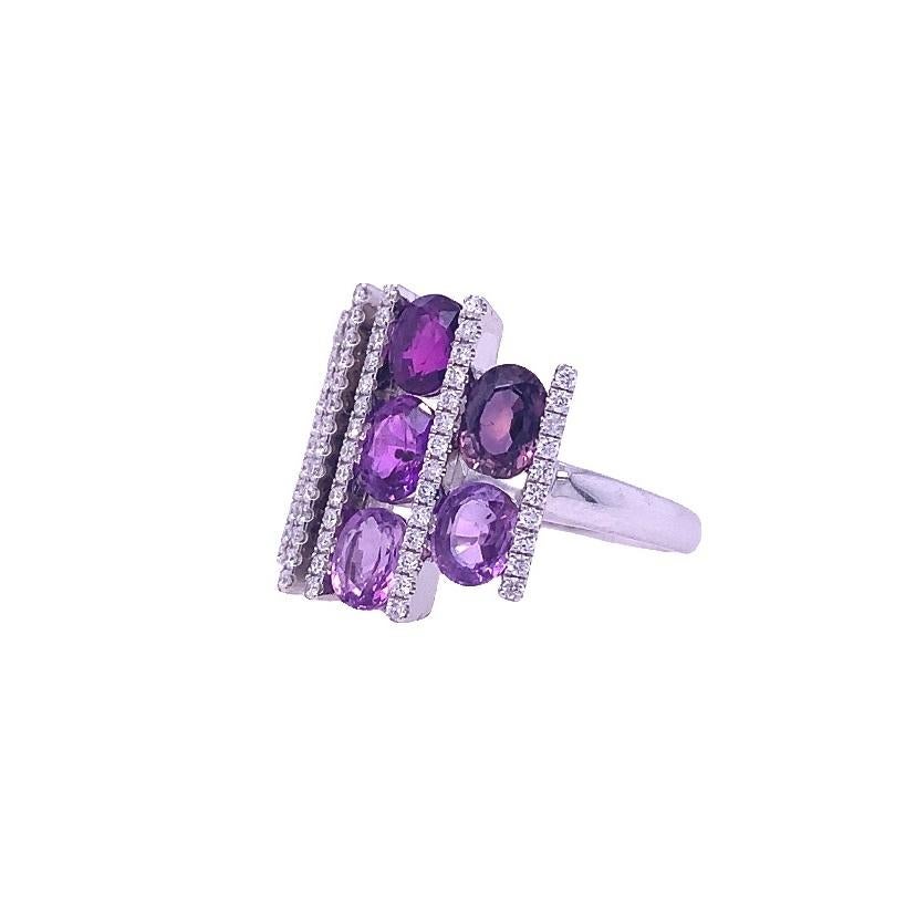 18K White Gold
Purple Sapphires: 2.79 Cts
Diamonds: 0.43 Cts
All Diamonds are G-H/SI