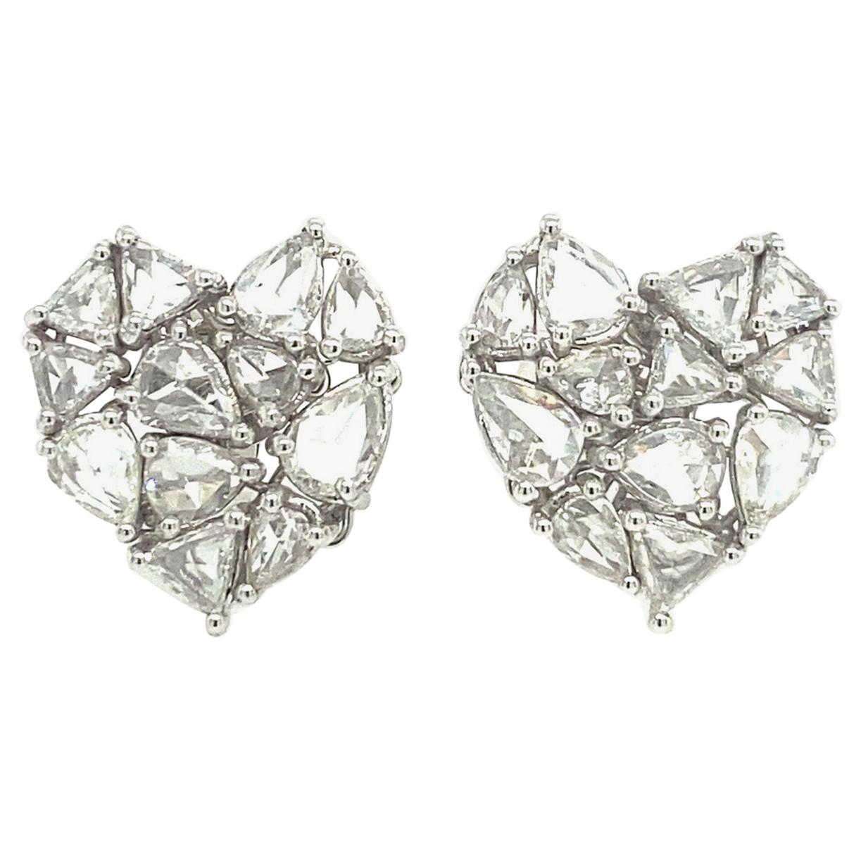 RUCHI Rosecut Diamond Heart Shape White Gold Stud Earrings